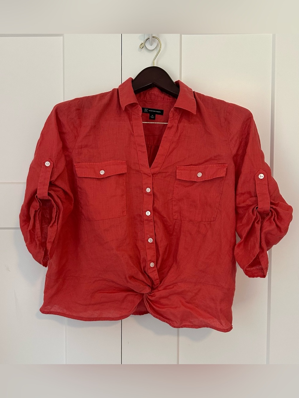 INC International Concepts Red Button-Front Casual Shirt